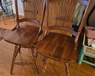Pair of Wood Swivel Bar Stools