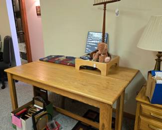 Swedish Design Sewing Table with Drop Leaf -- Solid Oak