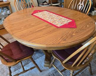 Oak Dining Table with 2 Leaves and 4 Chairs -- Made in the USA by Cochrane Furniture, North Carolina; Pretty Handmade Runner; Vintage Wood side Chair and much more!