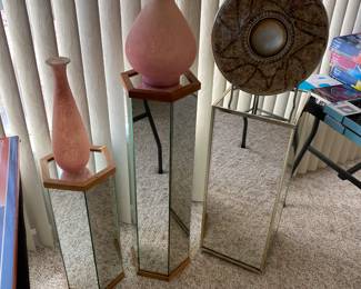 glass side tables/pedestals, vases