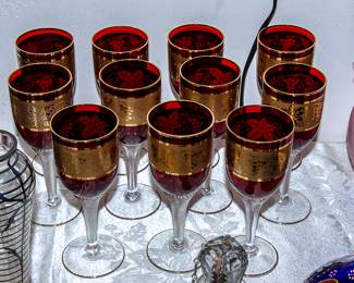 Gold Accented Bohemian Ruby Stemware