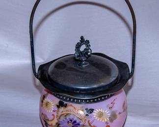 Victorian Enameled Satin Glass Biscuit jar