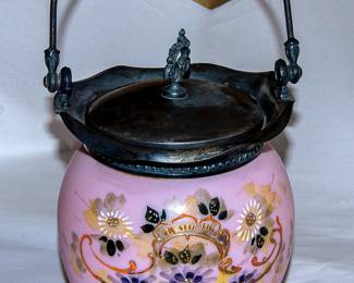 Victorian Enameled Satin Glass Biscuit jar