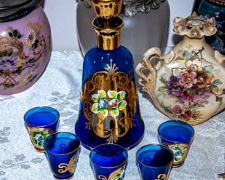 Enameled Cobalt decanter set