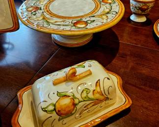 Butter dish and Cake stand, Affresco by Vietri