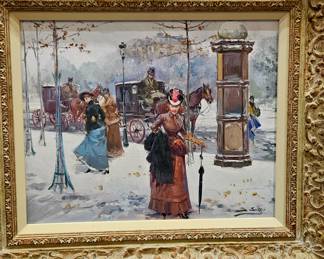 J. SOLER Spanish artist oil on canvas in amazing frames, Belle Epoch street scene