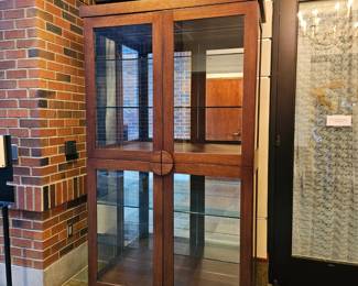 Beautiful glass and wood extra large cabinet with mirrored back, modern 