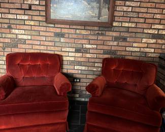 VINTAGE RED VELVET OCCASIONAL CHAIRS 
