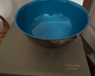 MOSHERS  SILVER WITH LAQUER INTERIOR BOWL 