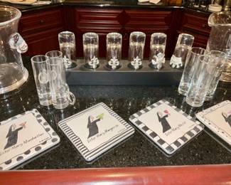 Jill Seale, coasters.  Fluer De Lis Vodka glass 