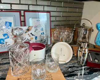 Vintage, Bar Ware, Designer Ice Bucket, Crystal Decanters 