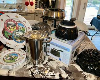 Rosanna,  " Le Montsurais" . Fondue pots,  asparagus steamer. Nordicware  cast bundle pants 