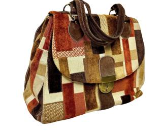 Vintage Patchwork Textured Fabric Bag with Leather