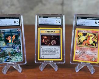 This lot features three CGC graded Pokemon slabs including Charmander (2022) Black Star Promos from Obsidian Flames, Mysterious Fossil (1999) 1st edition from Fossil, & Blaine’s Growlithe (2000) from Gym Challenge. Certified Guaranty Company revolutionized the comic book marketplace when it was founded in 2000 by providing clear, objective and impartial assessments of authenticity and grade.