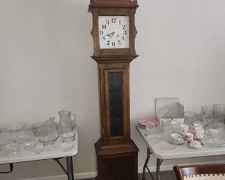 Seth Thomas Grandfather clock.  Paperwork states 1812-1859.  Works and chimes on hour and half-hour. Hour chime is off.