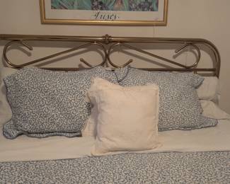 C76- $250.  King Size Brass Bed. Measures 74" wide x 83.5" long. Mattress is included if you'd like it. Looks clean. 