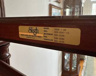 C3- $1200. Sligh Grandfather Clock  Model # 0930-1-AN with both Skeleton key and winding key.  In like new condition.  Measures 25.5" W x 15.5" D x 86" T.