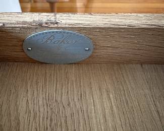 C27- $250.  Baker Furniture English Barley Twist Oak, Caned Bottom Tea Table. Single Drawer. Measures  26" wide x 26" deep x 24" tall. 