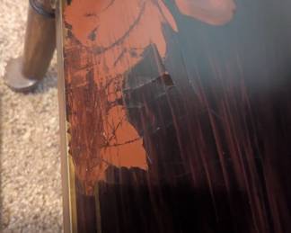 C61- $50. Asian End Table. Some Discoloration on bottom shelf. Heavy and well made.  Measures 32" wide x 22" deep x 18" tall. 