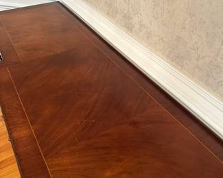 C44- $300.  Trosby Furniture from Sussex England. Buffet With Key a few minor scratches on top.  A beautiful solid piece.   Measures 6' long x 17" deep x 33.5" tall. 