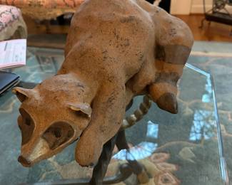 C79 - $40.  Large Pottery Raccoon. Signed Bobbie R? 1982