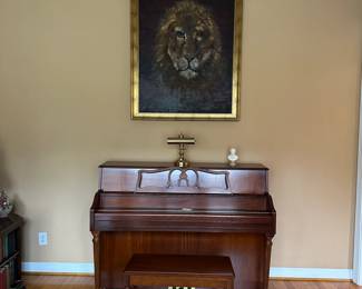 C31- $125. Local Artist Iris Elaine Original Painting. Measures 42" wide x 52" tall. Please have plans to move - will probably not fit in your backseat! Size compared to Piano. 