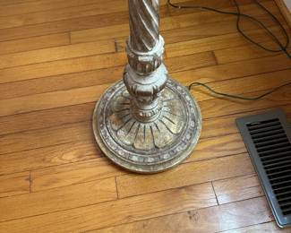 C28- $95. Made in Italy Floor Lamp. Base is Wooden. Shade is in great condition.  Measures 64" T