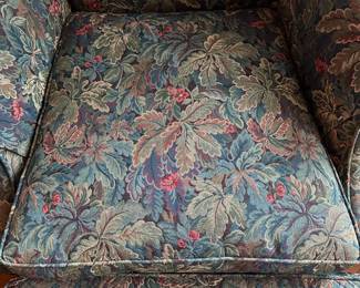 C37- $75. Southwood Floral Side Chair and Ottoman. Chair measures  34" wide x 32" deep x 44" tall. 