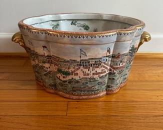 C5- $100. Asian Vintage porcelain Planter. Needs a good cleaning otherwise in great shape. Measures 18" W x 12" deep x 8.5" tall. 