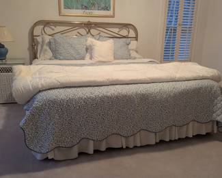 C76- $250.  King Size Brass Bed. Measures 74" wide x 83.5" long. Mattress is included if you'd like it. Looks clean. 