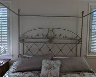C46 - $250.  King Size Metal Canopy bed. Measures 71.5" wide x 86" long x 85" tall. You can take mattress or we can trash it. 