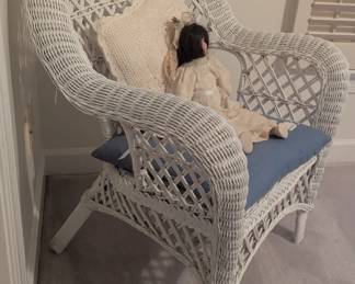 C74 - $75.  Antique Wicker Chair. Measures 29" wide x 24.5" deep 35" tall. 