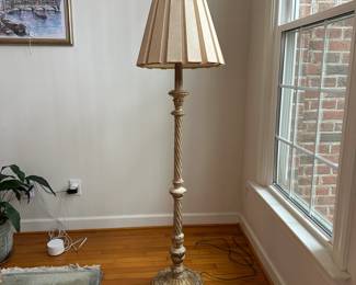 C28- $95. Made in Italy Floor Lamp. Base is Wooden. Shade is in great condition.  Measures 64" T