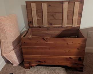 C62 - $60. Hinged Cedar Chest in great shape. Measures 34" wide x 17" deep x 21" tall. 