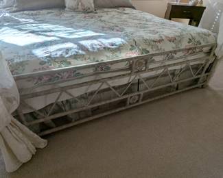 C46 - $250.  King Size Metal Canopy bed. Measures 71.5" wide x 86" long x 85" tall. You can take mattress or we can trash it. 
