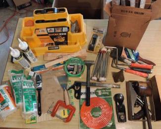 Woodworking And Painters Lot Of Various Items Tape Chauk Carving Tools And Others 