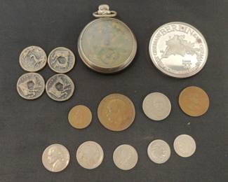 Various Coins From USA Britain And Pocket watch 