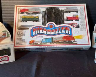 Vintage Bachmann High Baller Locomotive And 3 Cars, Track , 6 Freight Cars