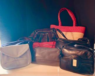 9 Ladies Purses, Handbags, Beach Basket Tote Assorted Leather Canvas