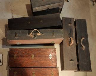 Lot Of 7 Vintage Wood Tool Chests With Various Tools And Misc Accessories 