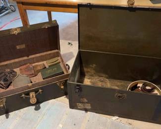 Vintage Footlocker Trunk With Items Inside