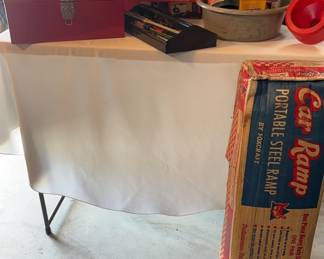 Steel Car Ramp, Task Light, Tool Box, Oil Change Items