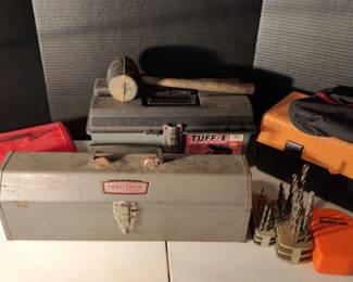 Various Tool Chest With Lots Of Different Tools And Pieces With Drill Bits