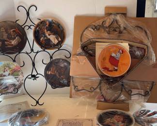 Two Metal Plate Candle Holders, Eight Norman Rockwell 