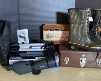 Barska Colorado 2060x60mm Spotting Scope With Tripod, Nesco Deluxe 10 Runner Boots, Boot shoe 