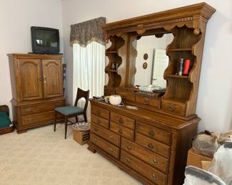 Mid-Century dresser with mirror and chest of drawers part of 3 king bedroom set