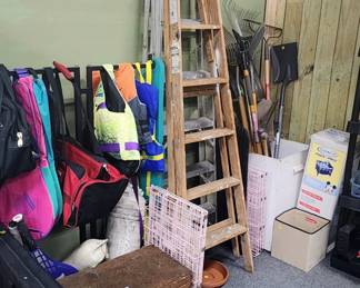 Life jackets, ladders, garden tools