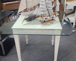 Glass top table; model ships