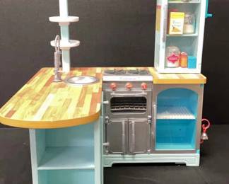 American Girl Gourmet Kitchen, Pink Floral Baking Apron, Mitts, Hat And Accessories 