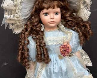 Vintage Porcelain Doll W Stand